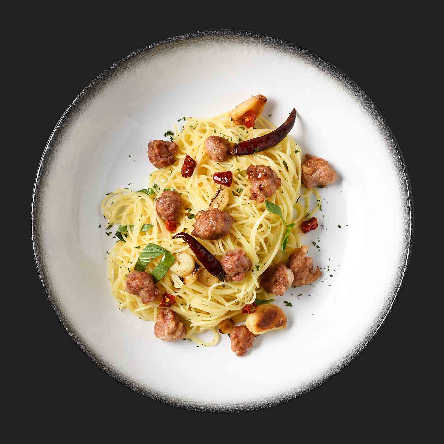 คาเปลลินีผัดแหนม